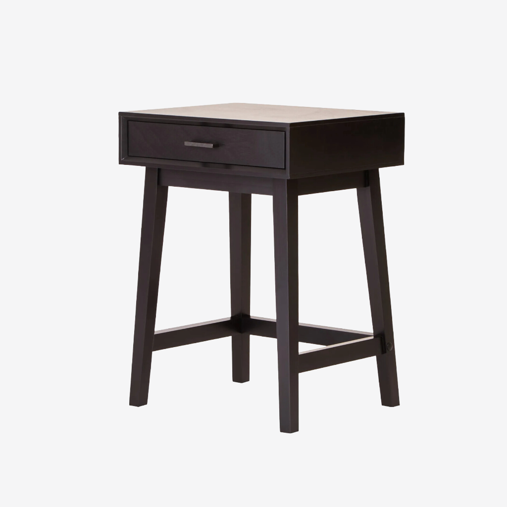 Single drawer bedside table with pine wood frame in black