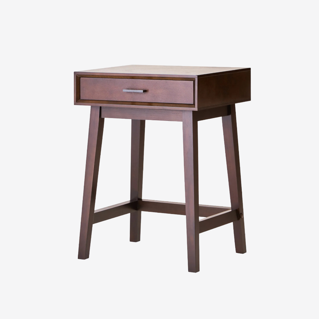 Single drawer bedside table with pine wood frame in walnut