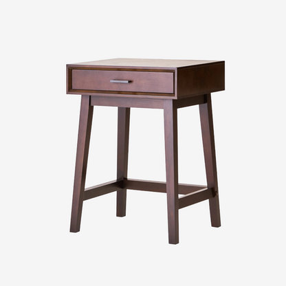 Single drawer bedside table with pine wood frame in walnut