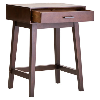 Single drawer bedside table with pine wood frame in walnut with open drawer
