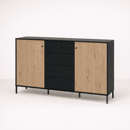 Sideboard with ribbed wood doors and contrasting black frame