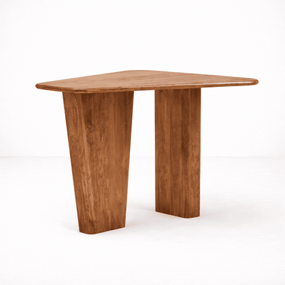 Round coffee table with solid wood top and column base