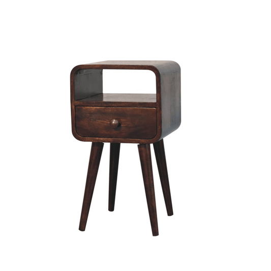 Mini California Walnut Curved Bedside with Open Slot - Home Chairs