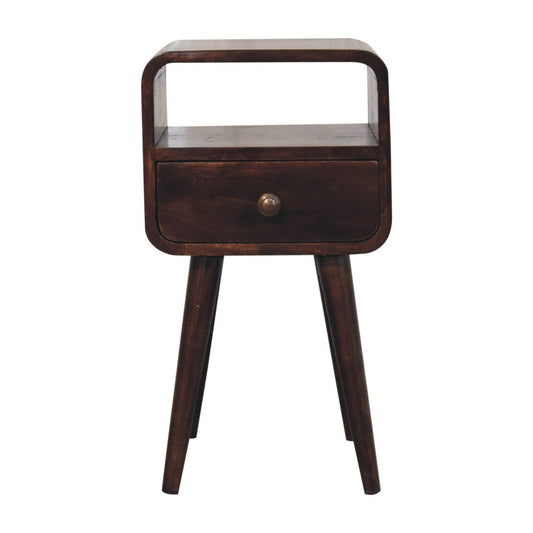 Mini California Walnut Curved Bedside with Open Slot - Home Chairs