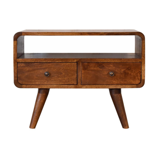 Mini Chestnut Curved Media Unit with 2 Drawers - Home Chairs
