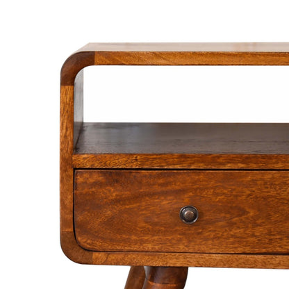 Mini Chestnut Curved Media Unit with 2 Drawers - Home Chairs