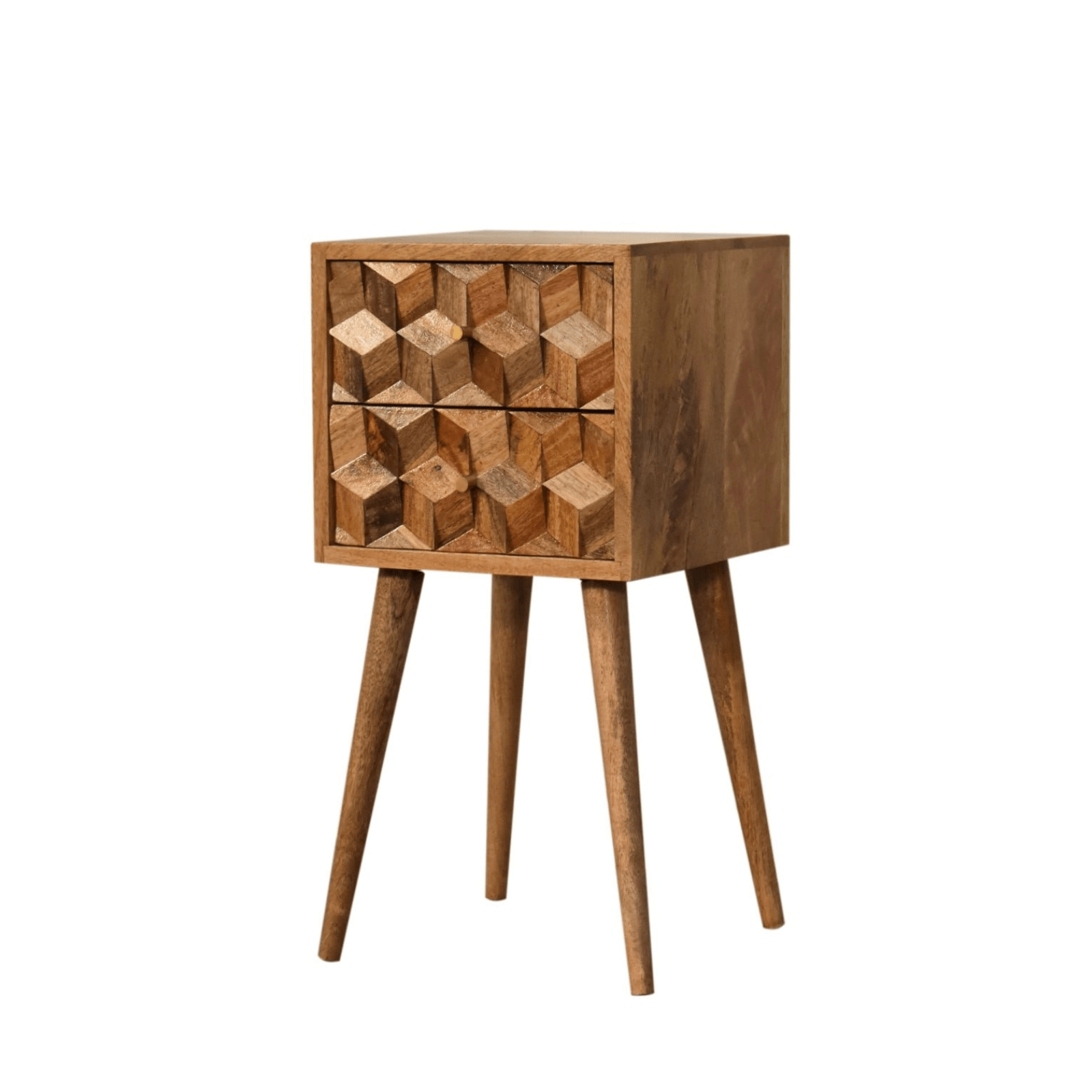 Mini Cube Carved 2 Drawer Bedside - Home Chairs