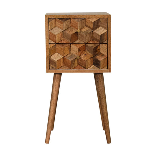 Mini Cube Carved 2 Drawer Bedside - Home Chairs