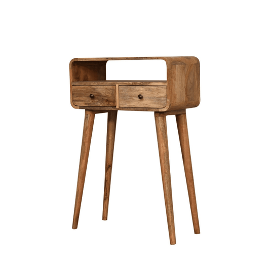 Mini Curved Oak - ish Console Table - Home Chairs