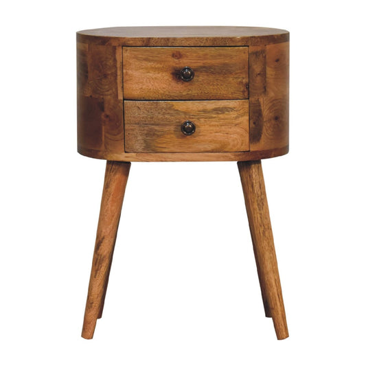 Mini Oak - ish Rounded Bedside Table - Home Chairs