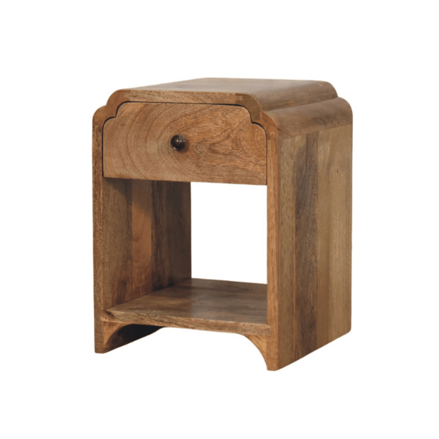 Newton Mini Oak - ish Nightstand with a drawer and open shelf - Home Chairs