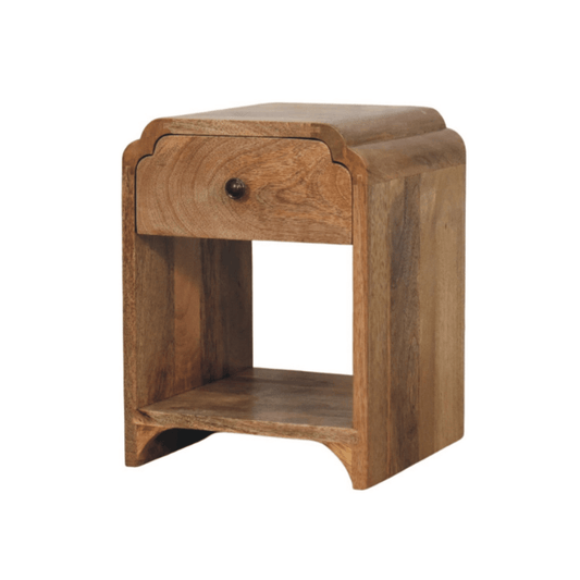 Newton Mini Oak - ish Nightstand with a drawer and open shelf - Home Chairs