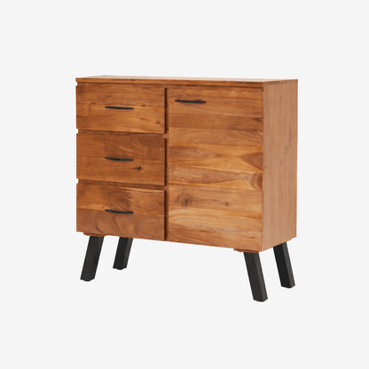 Wooden sideboard with three drawers and one door